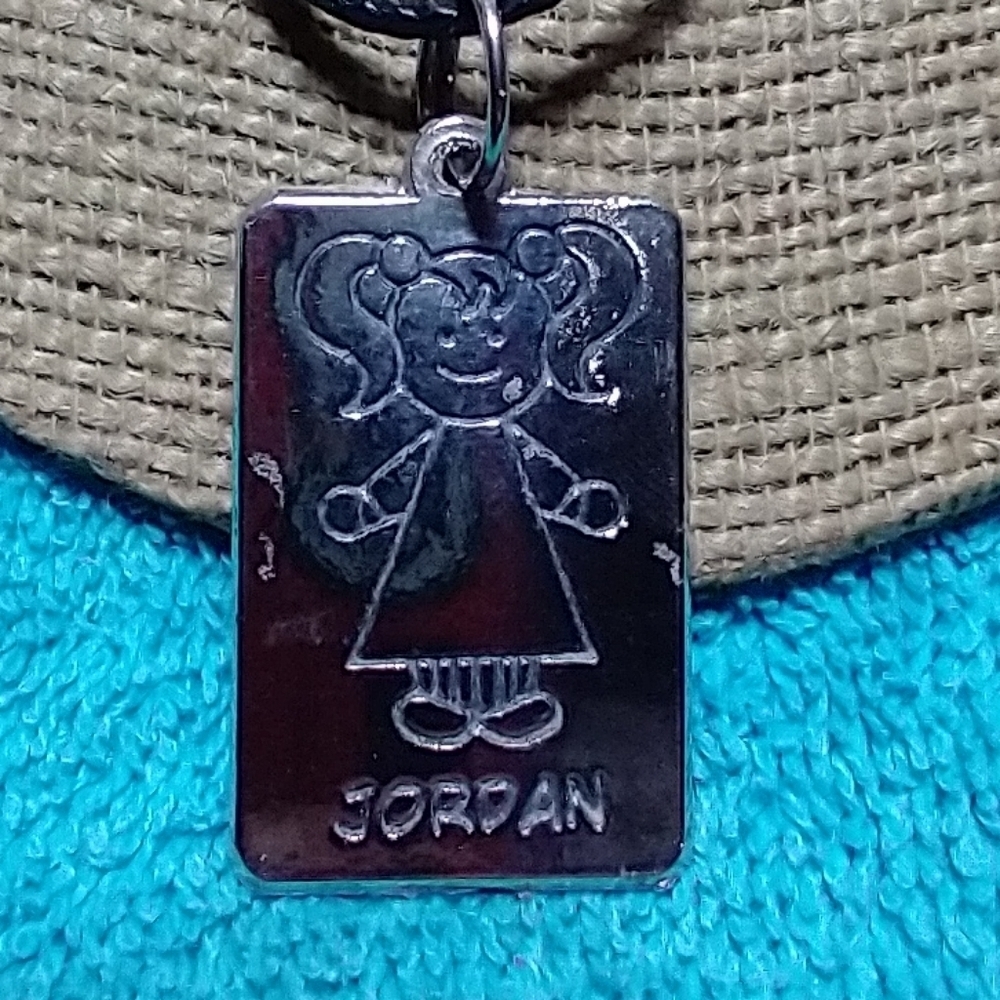 Silver girl name Jordan Pendant Necklace black cord